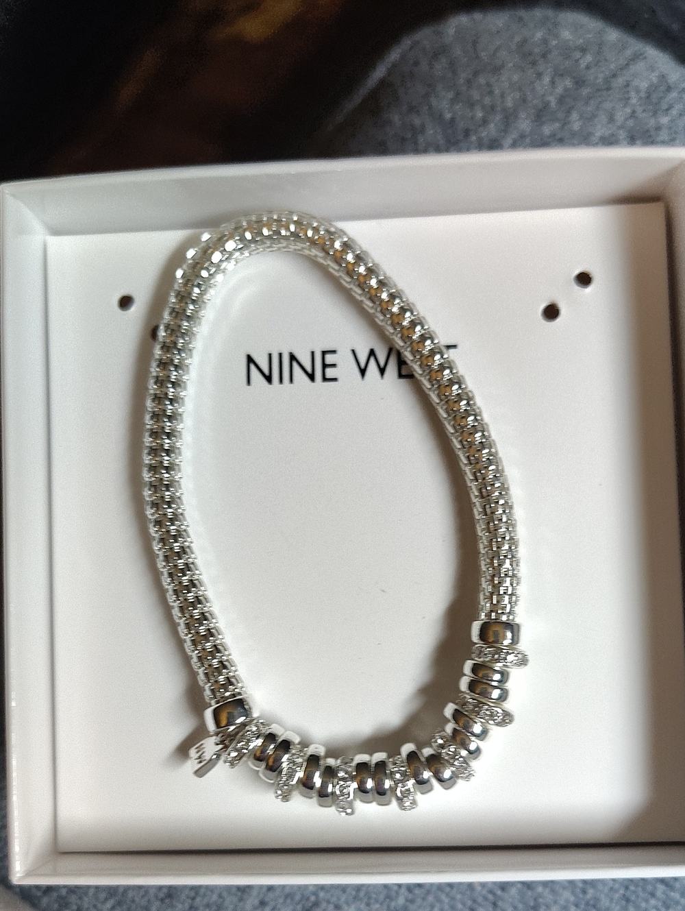 Nine West Silver Crystal Beaded Bracelet with Charm Accents